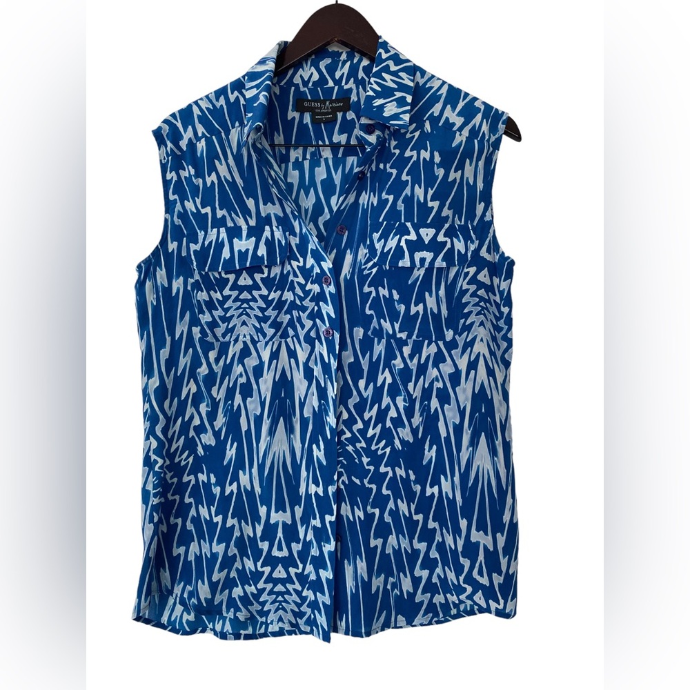 Marciano Sleeveless Silky Chevron Pattern Blouse - Size S